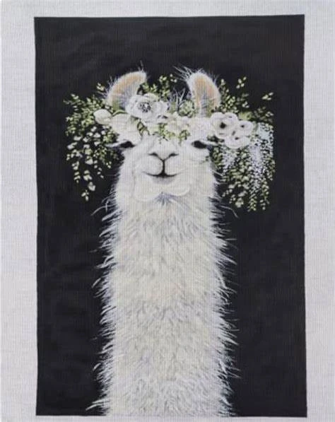 A painting of an animal with flowers on it's head.