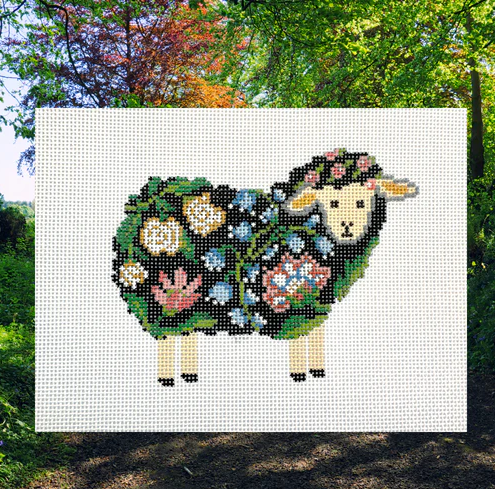 A sheep with flowers on it's head