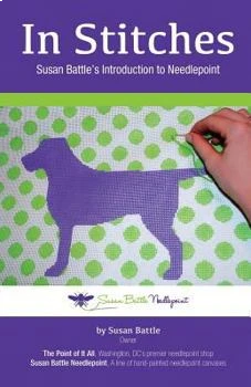 A purple dog is being painted on a green polka dot background.