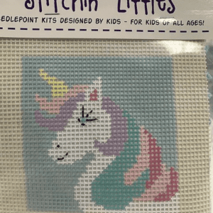 A cross stitch kit of a unicorn.