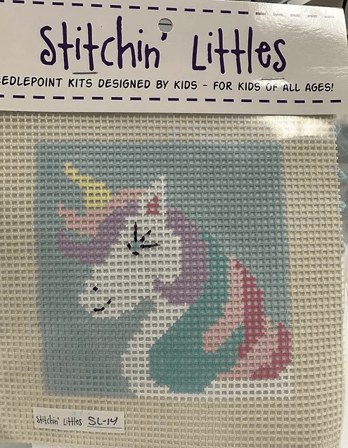 A cross stitch kit of a unicorn.