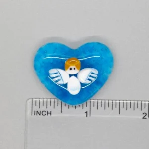 A blue heart with an angel on it.
