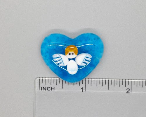 A blue heart with an angel on it.