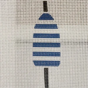 A blue and white striped buoy on a canvas.
