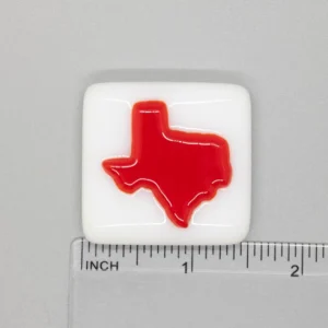 A red and white square with the state of texas on it.