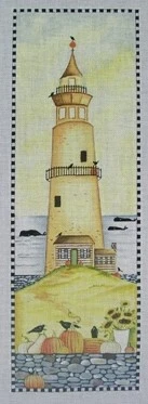 A lighthouse with a bird flying over it.