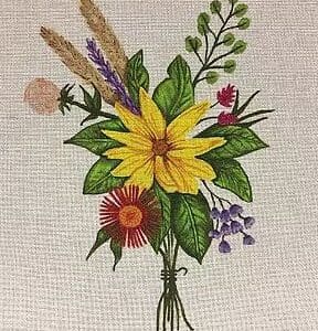 Embroidered floral bouquet on textured fabric