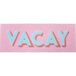 Pastel blue VACAY text on pink background