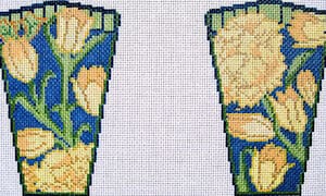 Pair of floral needlepoint panels with yellow tulips