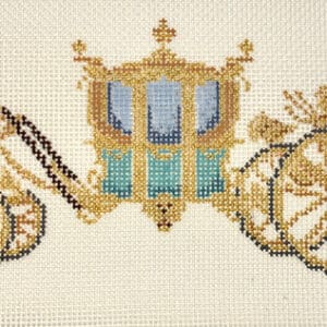 Cross-stitched ornate gold and blue carriage