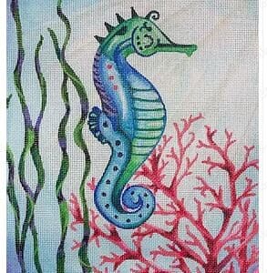 Colorful seahorse painting with seaweed and coral