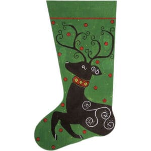 Reindeer on Green Stocking