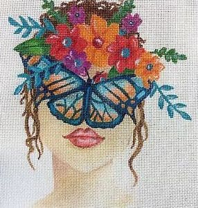 Portrait of woman with floral butterfly sunglasses