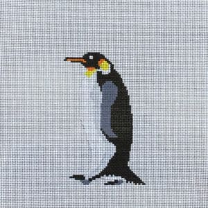 Cross-stitch penguin on white fabric