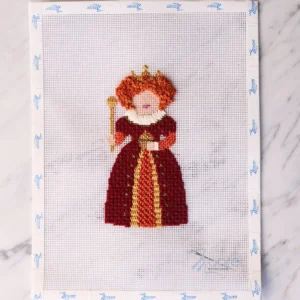 Cross-stitched queen with crown and scepter