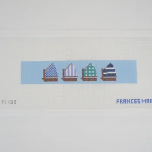 Cross-stitch panel featuring four sailboats